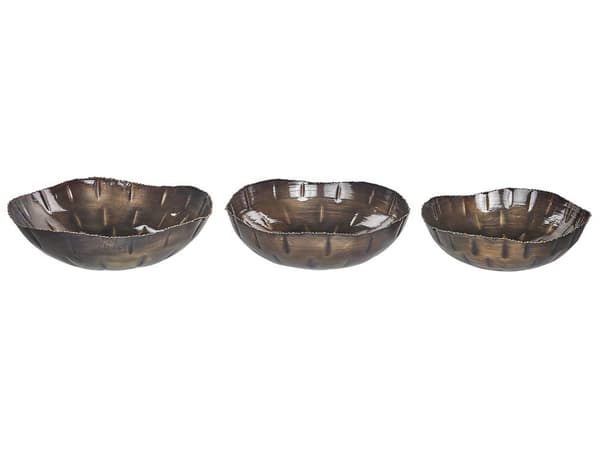 Set med 3 Dekorationsskålar Mässing Metall Sliten Finish Runda Accentskålar Design