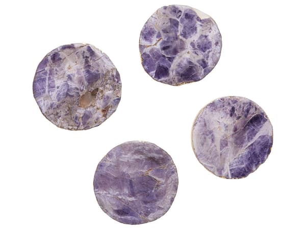 Underlägg 4 st Violett Agatsten Rund 10 cm Gyllene Accenter Modern Glam Matsal Kök Servis