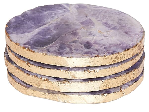 Underlägg 4 st Violett Agatsten Rund 10 cm Gyllene Accenter Modern Glam Matsal Kök Servis