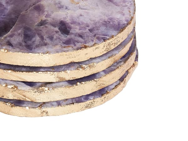 Underlägg 4 st Violett Agatsten Rund 10 cm Gyllene Accenter Modern Glam Matsal Kök Servis