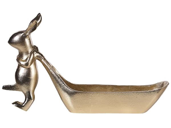 Prydnadsfat Guld Metall Smycken Ring Hållare Bricka Påskhare Motiv Dekoration Vardagsrum Matsal Kök