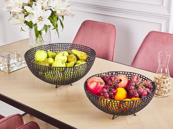 Set med 2 Dekorativa Skålar Svart Metall Rund Accent Skål Öppen Design
