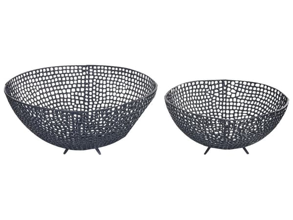 Set med 2 Dekorativa Skålar Svart Metall Rund Accent Skål Öppen Design