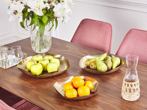 Set med 3 Dekorativa Prydnadsfat Guld Metall Smyckesfat Runda Fat Texturerade Glamour Hemtillbehör