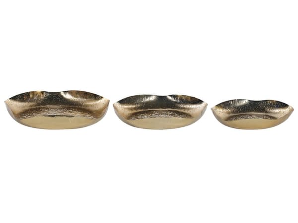 Set med 3 Dekorativa Prydnadsfat Guld Metall Smyckesfat Runda Fat Texturerade Glamour Hemtillbehör