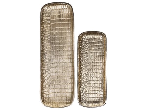 Set med 2 Dekorativa Fat Guld Metall Smyckesfat Texturerad Glamour Hemtillbehör
