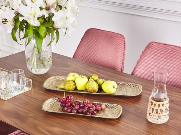 Set med 2 Dekorativa Fat Guld Metall Smyckesfat Texturerad Glamour Hemtillbehör