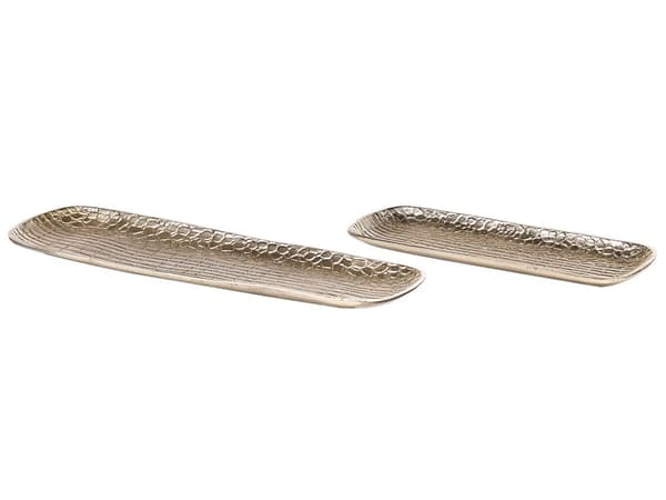Set med 2 Dekorativa Fat Guld Metall Smyckesfat Texturerad Glamour Hemtillbehör