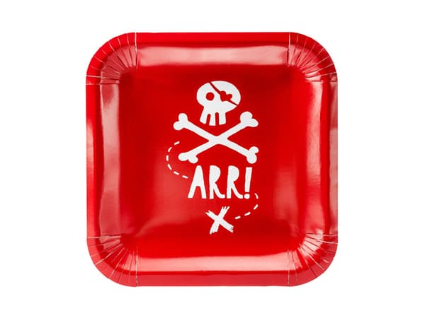 Pirattallerkener, røde, 20x20 cm (1 pakke / 6 stk.)