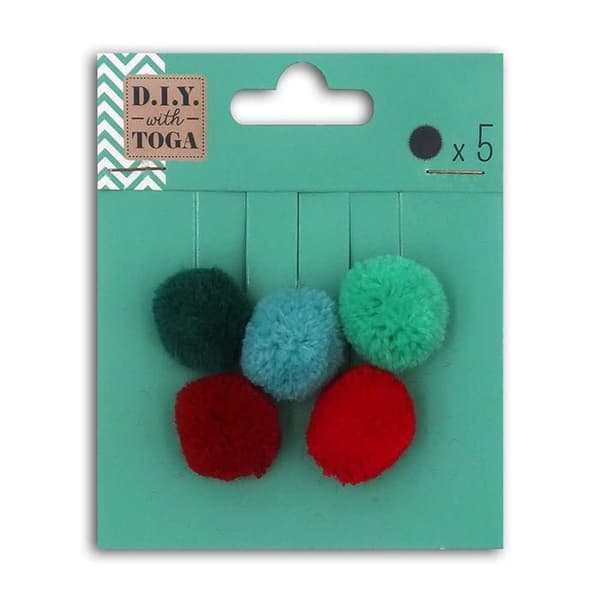 5st röda och gröna ullpompoms 2 cm