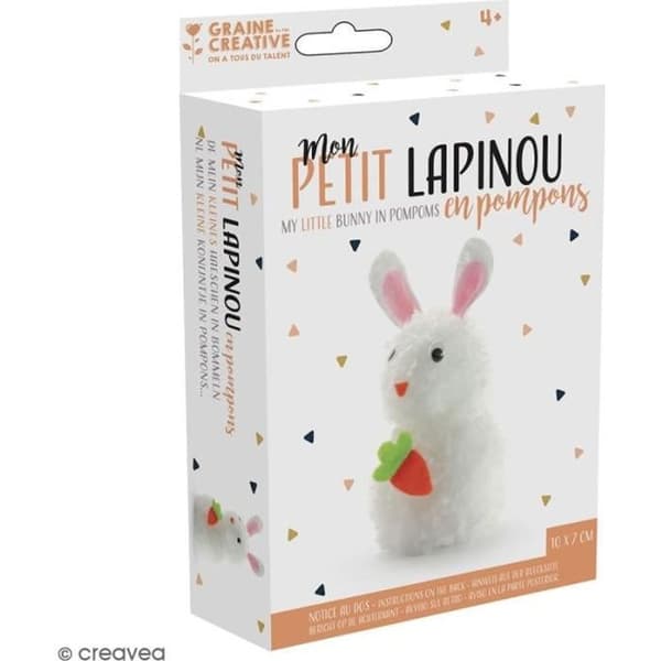 Kit Pomponer - Lapinou - 13 st - Vit - Tillverka en söt kanin av pomponer enkelt