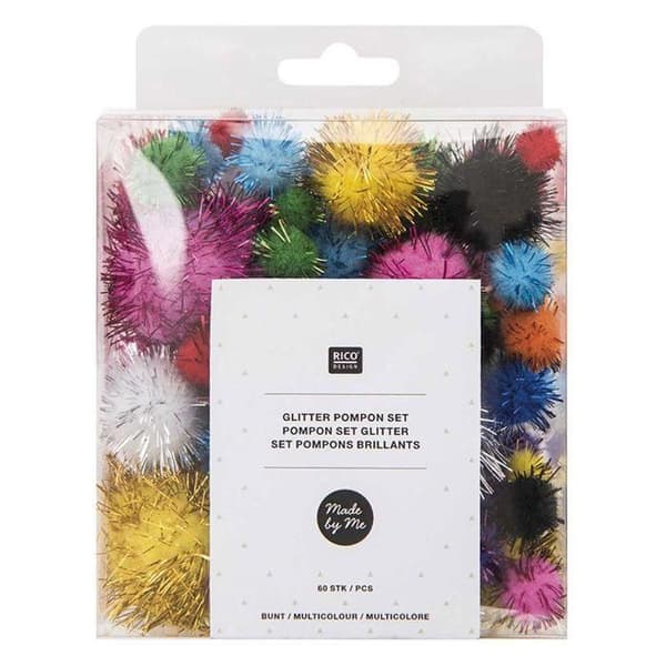 60 flerfärgade glänsande pompoms