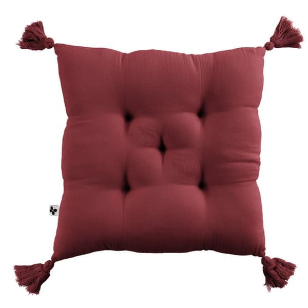 5-punkts vadderad kudde med pompoms "Gaïa" 40 x 40 cm "Cotton Gauze" - Gaïa Lie de Vin