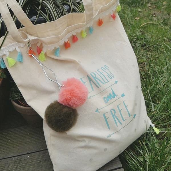 Pompon i falsk päls Korall Kaki och Nude 3 delar