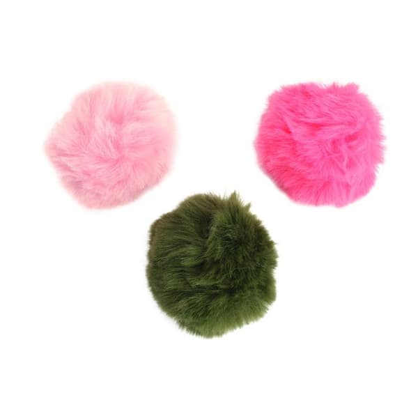 Pompon i falsk päls Korall Kaki och Nude 3 delar
