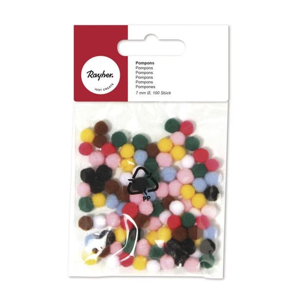 Mycket små pompom Ø 7 mm Assortiment 100 bitar