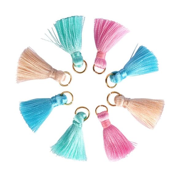 Pompons mini med guldring 3cm Pastell 8 stycken