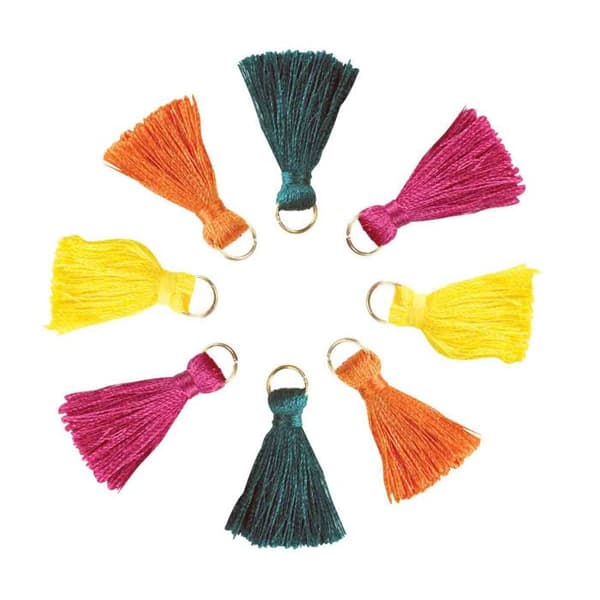 Mini pompom med gyllene ring 3 cm Folk 8 stycken
