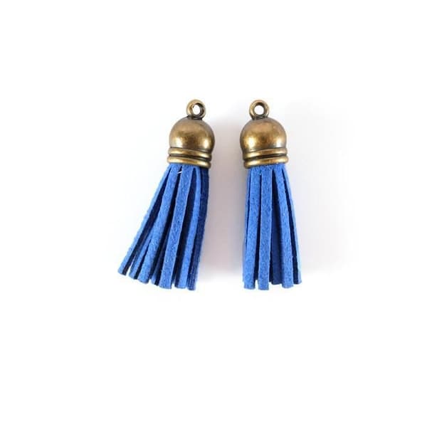 2 minis pompom i suedematerial 4 m - blå