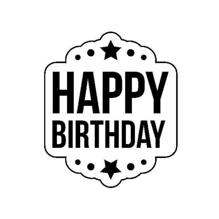 Stämpel för scrapbooking - "HAPPY BIRTHDAY" med sitt akrylblock