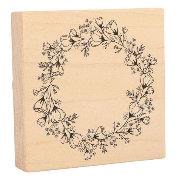 Trästämpel - ARTEMIO - Blomsterkrans - 10 x 10 cm - Ideal för blomsterkreationer
