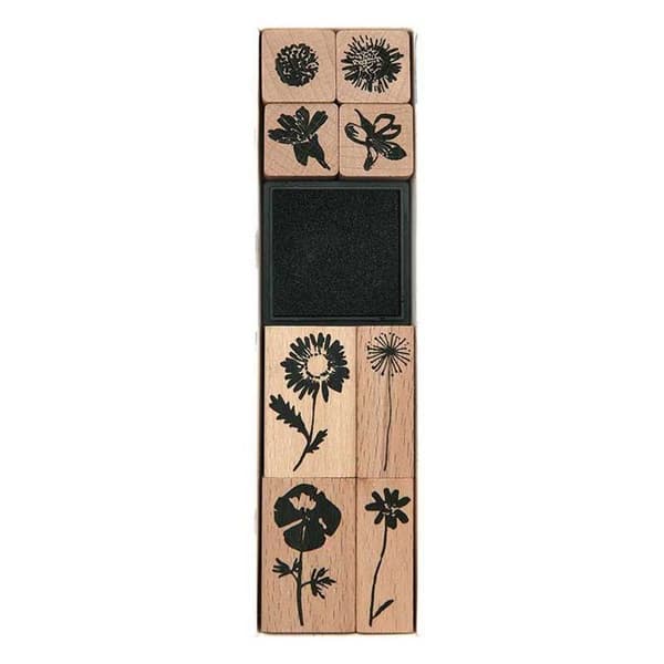 Trästämplar - RICO DESIGN - Vilda blommor - 8 stämplar - 1 bläck - Naturatmosfär