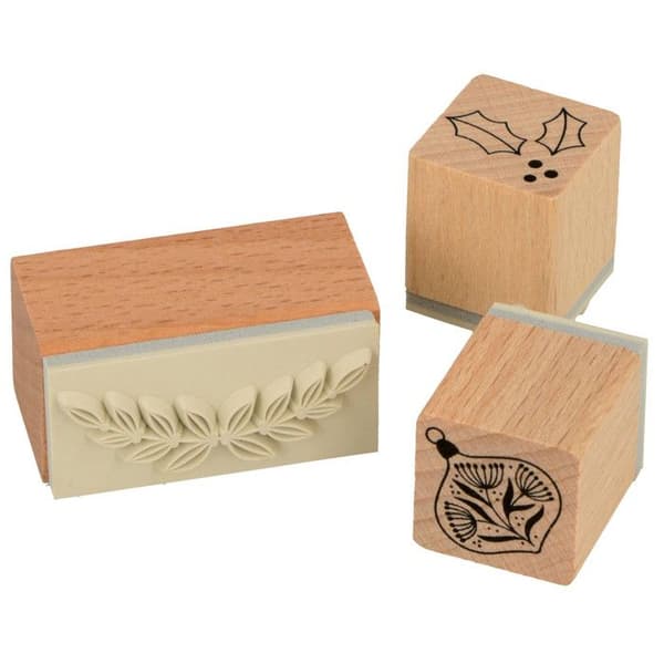 Set med trästämplar - ARTEMIO - Fantastisk Jul - Mistletoe - Vit, Grön, Röd