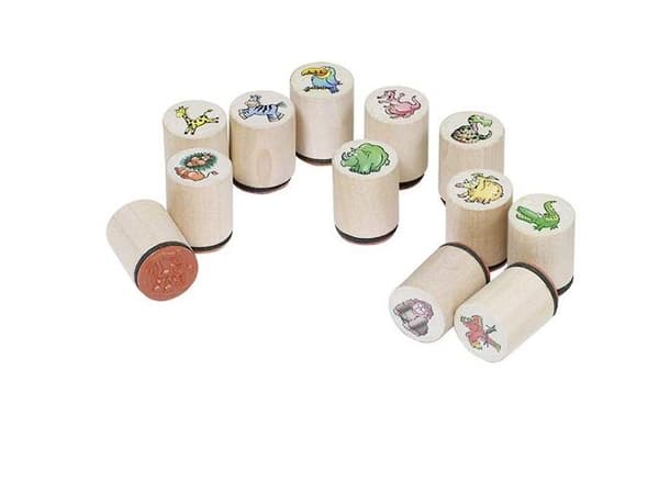 Set med 6 djurstämplar i trä - Märke - Modell - Beige färg - För barn - Blandat