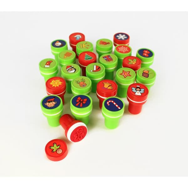 Tamponer Jul - MegaCrea DIY - 1,8cm - 24 stycken - Röd - Grön - Inbyggd stämpeldyna
