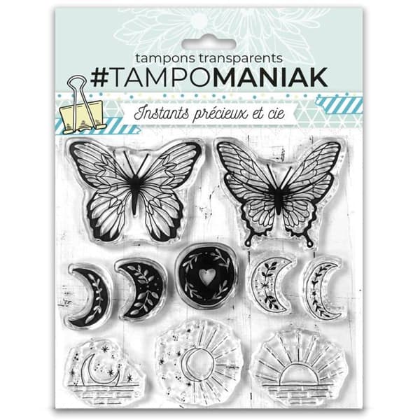 Tampomaniak dekorativ bläckstämpel - ETM-0030 - Frimärksark - Månar - Fjärilar
