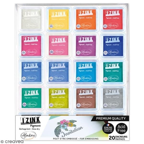 Set med stämpeldynor - ALADINE - Izink Pigment - 20 st - Färgassortiment - 3x3 cm