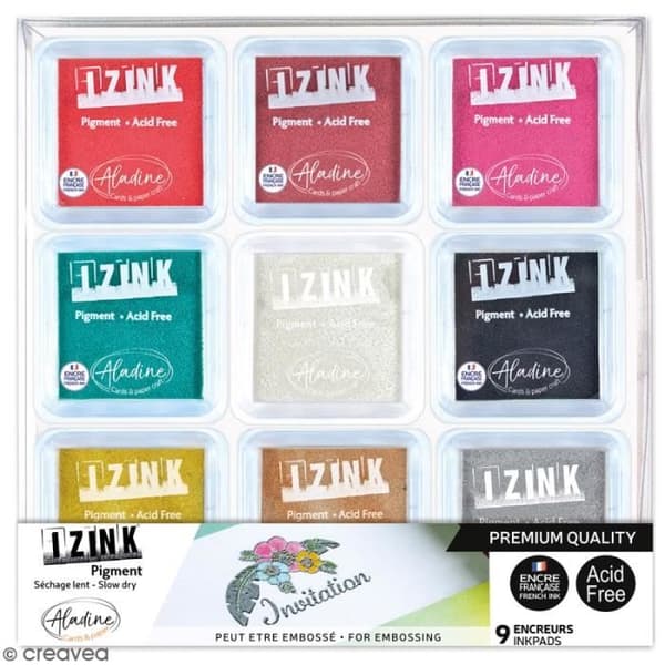 Set med stämpeldynor Izink Pigment - Pastellsortiment - 9 st - ALADINE - Vit
