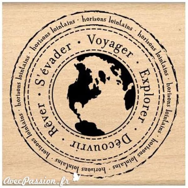 Trästämpel - Voyages Distant Horizons - 7,2 x 7,2 cm - Scrapbooking - Kreativt korttillverkning - Meddelande