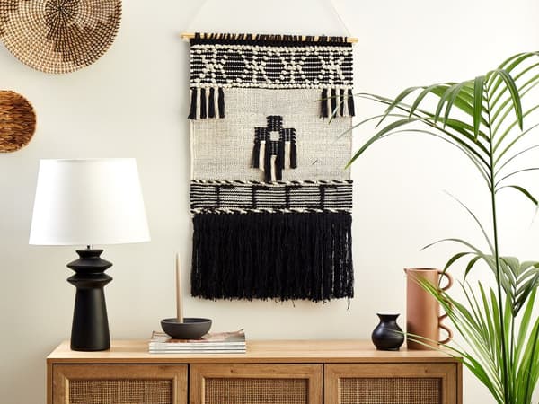 Væghængende Beige Bomuld Håndvævet med Kvaster Geometrisk Mønster Vægindretning Hængende Dekoration Boho Stil Stue Soveværelse