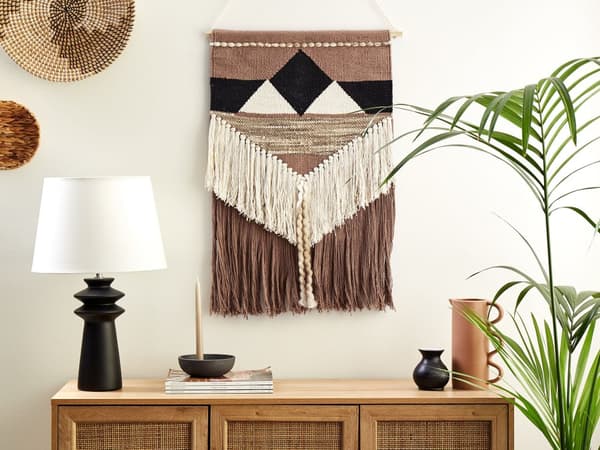 Vægophæng Brun og Beige Bomuld Håndvævet med Kvaster Geometrisk Mønster Vægindretning Hængende Dekoration Boho-stil Stue Soveværelse
