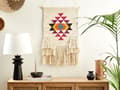 Miniatyrbillede 2 af 6: Væghængende Beige Bomuld Håndvævet med Kvaster Geometrisk Mønster Vægindretning Hængende Dekoration Boho-stil Stue Soveværelse