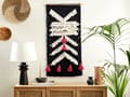 Miniatyrbilde 2 av 6: Veggdekor Makramé Hvit Svart Bomull 56 x 92 cm Håndlaget Dekor Soverom Barnerom Boho Stue