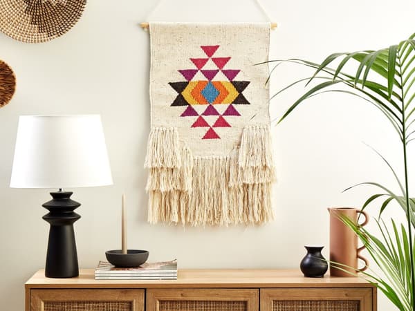 Seinäkoriste monivärinen 51 x 74 cm puuvilla käsintehty hapsut seinävaate boho perinteinen