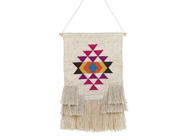 Seinäkoriste monivärinen 51 x 74 cm puuvilla käsintehty hapsut seinävaate boho perinteinen