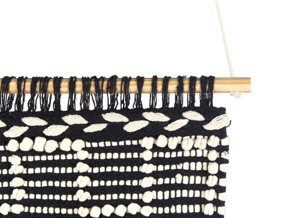 Seinäkoriste beige musta 56 x 100 cm puuvilla käsintehty hapsut seinävaate boho perinteinen