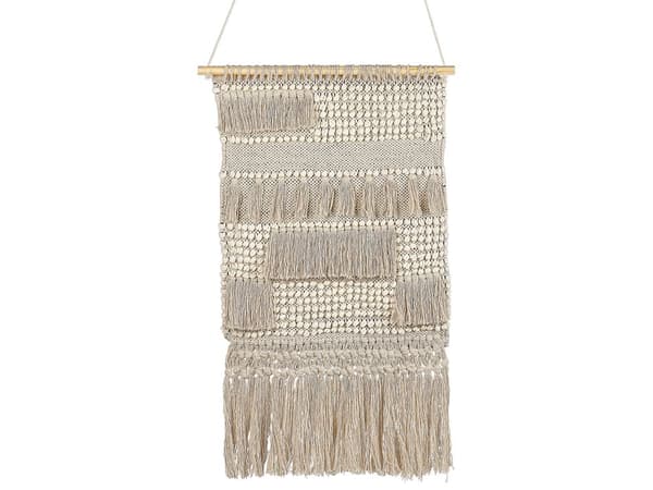 Seinäkoriste beige 46 x 70 cm puuvilla käsintehty tupsut seinävaate boho perinteinen