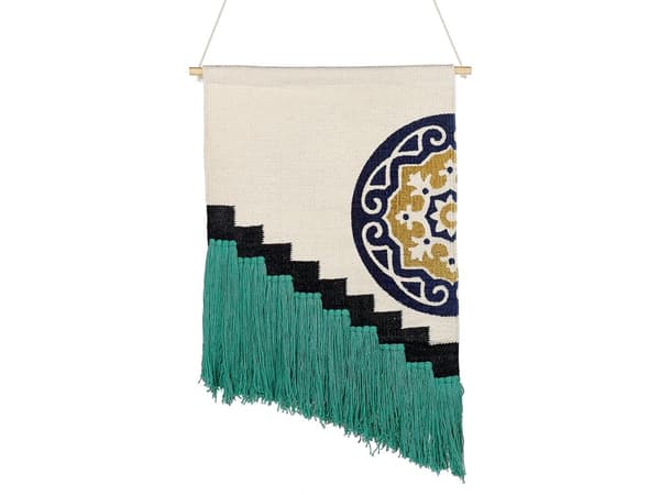 Seinäkoriste monivärinen 56 x 80 cm puuvilla käsintehty hapsut seinävaate boho perinteinen