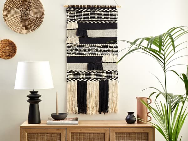 Väggdekor Beige Bomull Handvävd med tofsar Geometriskt mönster Väggdekor Hängande Dekoration Boho Stil Vardagsrum Sovrum