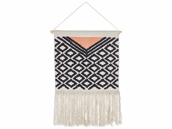Seinävaate musta oranssi 61 x 106 cm puuvilla puu hapsut käsinpunottu moderni boho