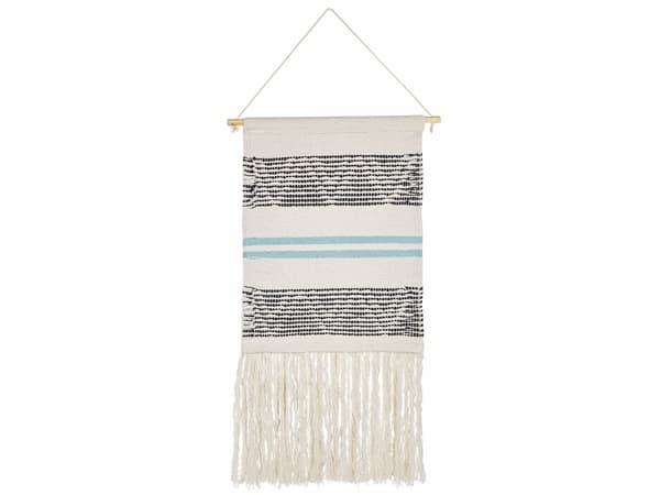 Seinävaate beige musta 51 x 113 cm puuvilla puu hapsut käsinpunottu moderni boho