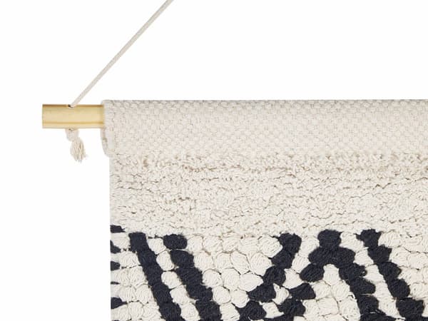 Seinävaate beige musta 51 x 113 cm puuvilla puu hapsut käsinpunottu moderni boho
