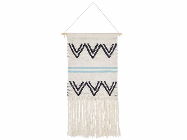 Seinävaate beige musta 51 x 113 cm puuvilla puu hapsut käsinpunottu moderni boho