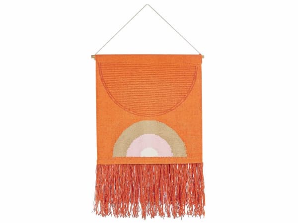 Väggdekor Upphängd Orange Bomull Ull 58 x 112 cm Handvävd med Tofsar Geometriskt Mönster Väggdekoration Bohemisk Stil Vardagsrum Sovrum