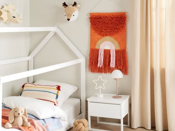 Väggdekor Upphängd Orange Bomull Ull 58 x 112 cm Handvävd med Tofsar Geometriskt Mönster Väggdekoration Bohemisk Stil Vardagsrum Sovrum