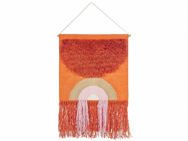 Väggdekor Upphängd Orange Bomull Ull 58 x 112 cm Handvävd med Tofsar Geometriskt Mönster Väggdekoration Bohemisk Stil Vardagsrum Sovrum